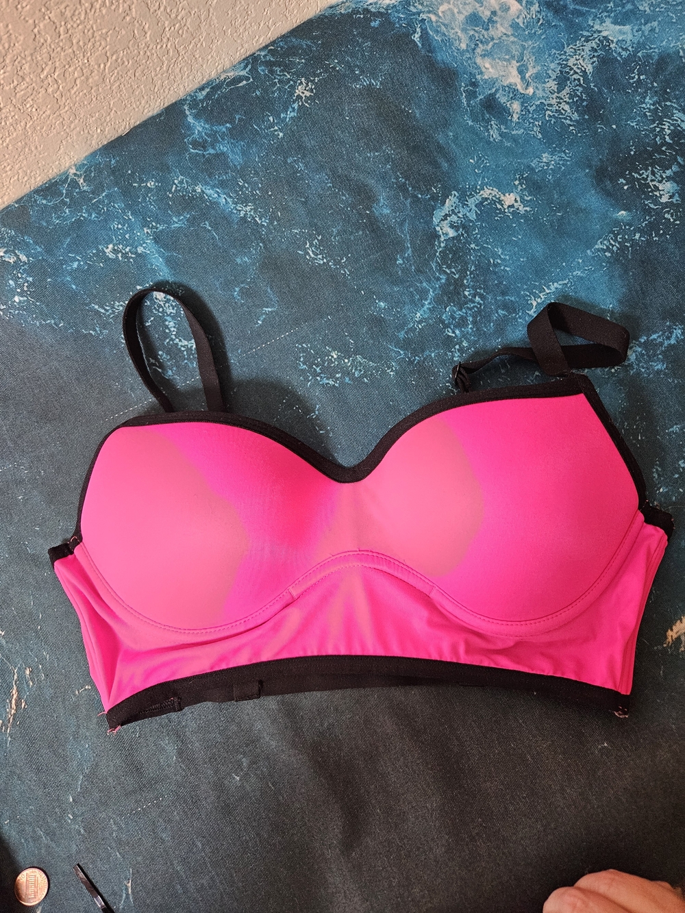 PINK Victoria's Secret Hot Pink Convertible Push-Up Bikini Top with Black Trim